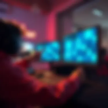 A gaming player humorously points at the screen while streaming, showcasing a lively chat with followers about cheating in games.