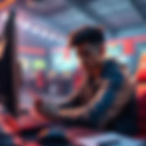 A player sitting at a gaming desk with a serious expression, receiving a notice about disciplinary action for abusive language.