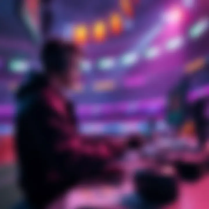 A gamer strategizing to boost JQ's life steal in a vibrant stadium environment with various game elements visible