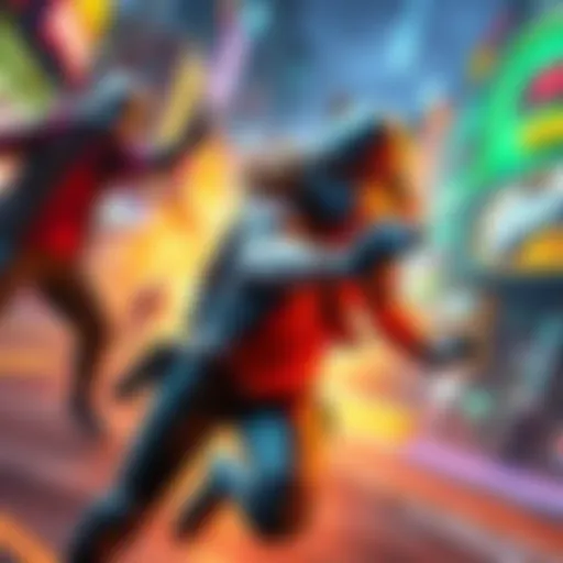 A gaming character skillfully evading an attack in a vibrant game environment