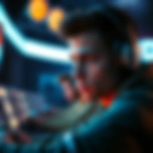 A gamer looks determined while playing a challenging level in a video game, showing focus and concentration.