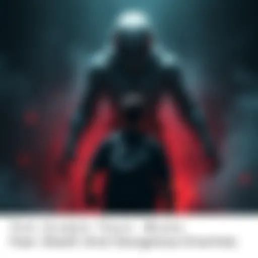 Player facing a dangerous enemy in a dark game setting A gamer stands ready to battle a fearsome enemy in a shadowy video game environment, highlighting the tension of confronting danger.