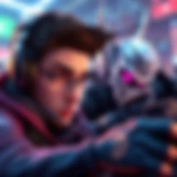 A gamer looking surprised as their clever tactic backfires against a skilled P100 Huntress character in a vibrant gaming scene