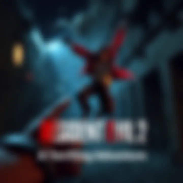 A gamer jumps in fear while playing Resident Evil 2, surrounded by dark, eerie game graphics.