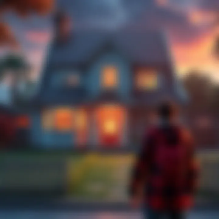 A player stands in front of a digital house that resembles their real-life home in a video game setting