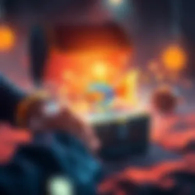 A player excitedly opens a chest to reveal a sparkling Mythical Goldfish inside, surrounded by glowing lights.