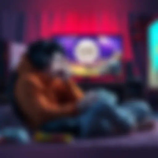 A gamer sits with a tired expression, looking at a screen displaying Elden Ring, surrounded by game controllers and snacks.