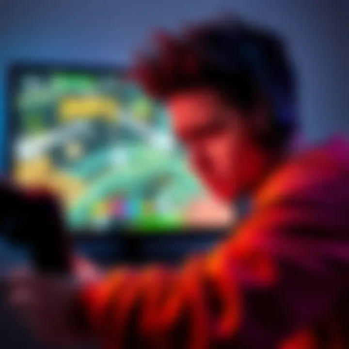 Player frustrated by game glitches A gamer showing frustration while playing a glitchy video game on their console, with distorted graphics on the screen