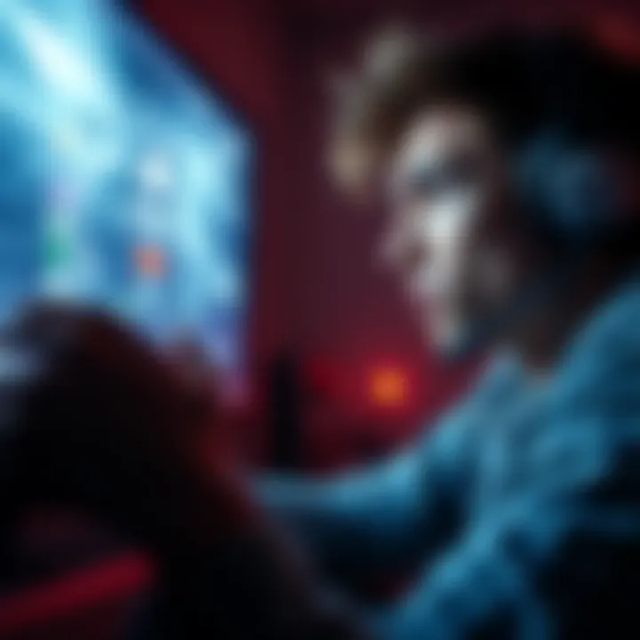A gamer looking at a frozen screen, showing a softlocked game interface with a worried expression.