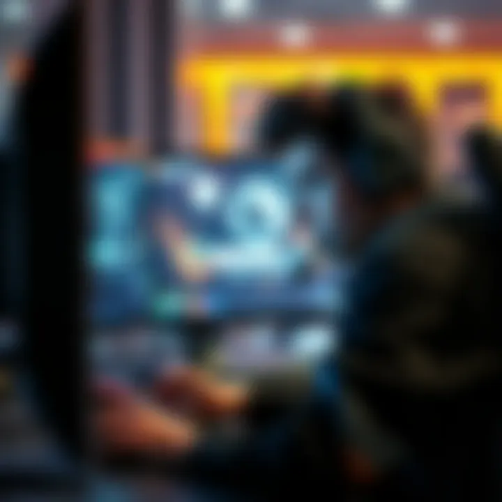 Player Frustration in Competitive Game A gamer looks frustrated while waiting in a queue after being kicked from a competitive match, with a computer screen showing a loading icon.