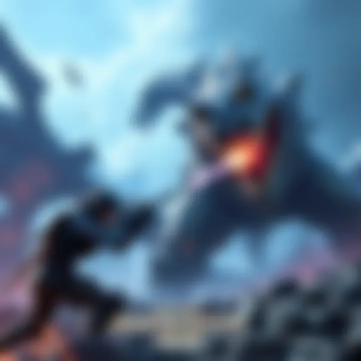 Player using Gunlance against large monster A player battles a large monster using a Gunlance weapon in Monster Hunter Now, showcasing an intense moment of action.