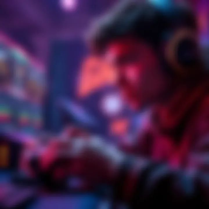 A gamer with a focused expression feeling haptic feedback from a gaming controller, immersed in action on the screen.