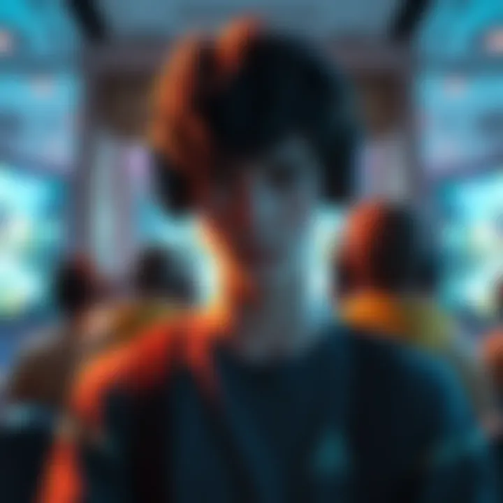 A gamer looks frustrated in a PvP lobby, with other players ready to compete around them.