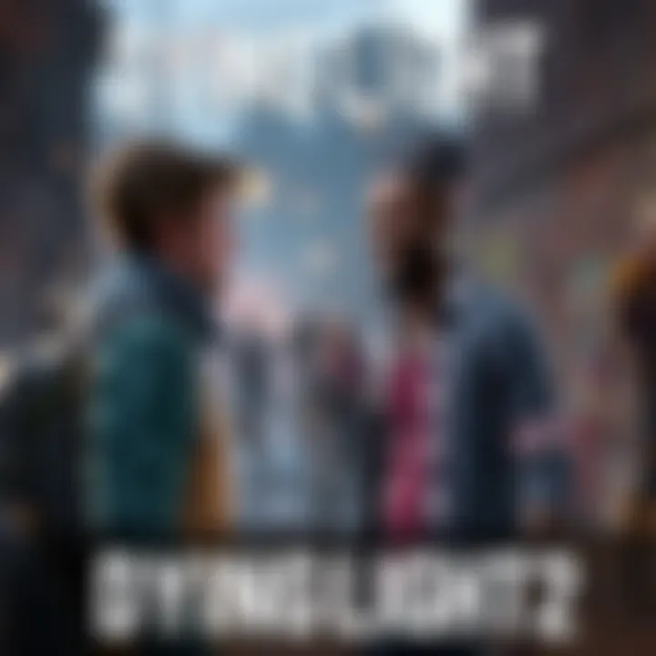 Player interacting with Lawan in Dying Light 2 A player character talks to Lawan in a post-apocalyptic setting, with zombies in the background.