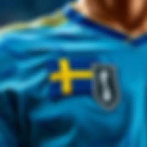 A close-up of a player's jersey featuring a patch of the Sweden flag, hinting at a possible location for The Finals.