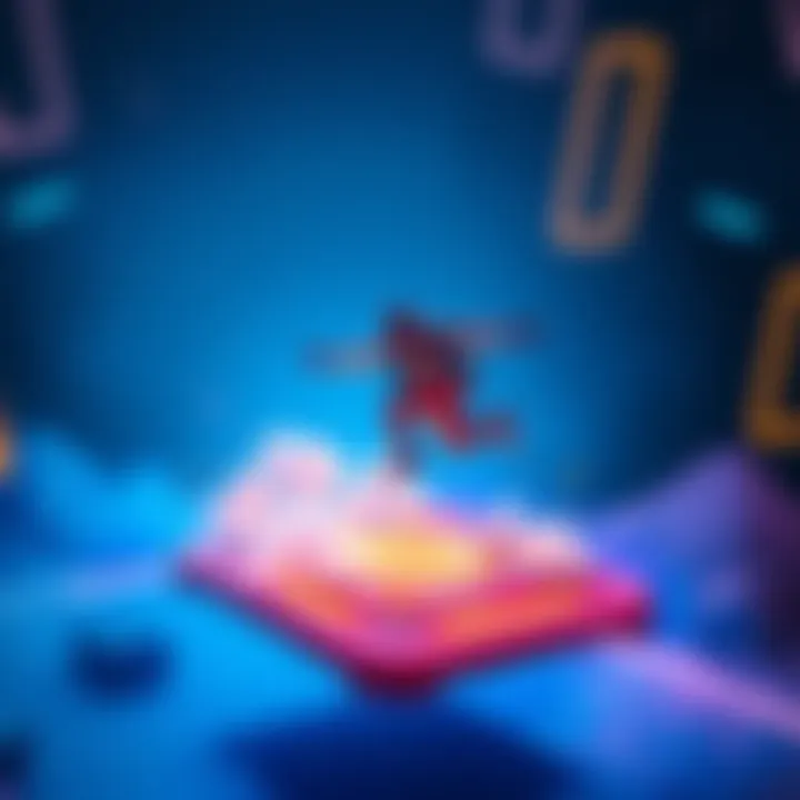 A player leaps into the air from a bright jump pad, showcasing dynamic gameplay and strategy in action.