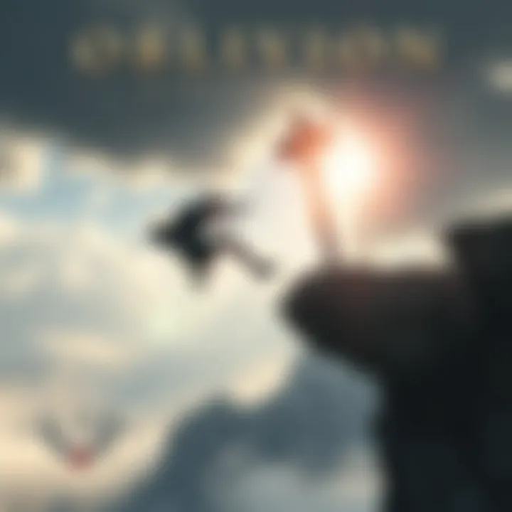 A player executing a massive jump across the terrain in Oblivion Remastered, showcasing high athletic skill in the game.
