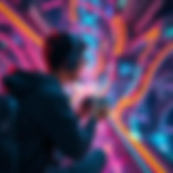 Player enjoying a linear game level A gamer immersed in a colorful linear game level, focusing on the path ahead without distractions.