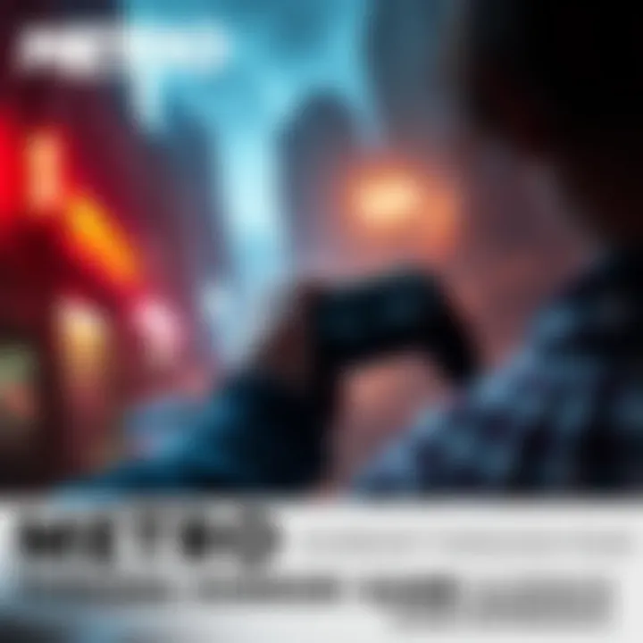 A gamer holds a controller while facing dimly lit, eerie surroundings in a horror game set in a city.