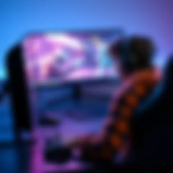 A gamer sits at a desk, focused on a screen displaying a character interaction that involves a moral decision, reflecting real-life challenges.