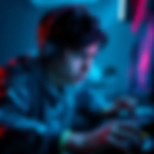 A gamer struggles with a challenging level in Shadows of the Deep, looking frustrated and determined at the gaming console.