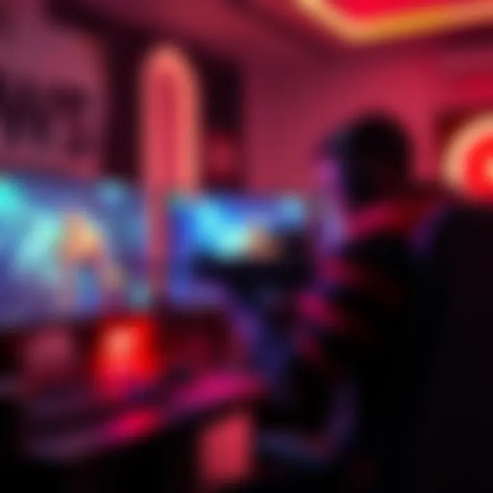 A gamer in front of a computer, focusing on a shooting game to improve aim and accuracy.