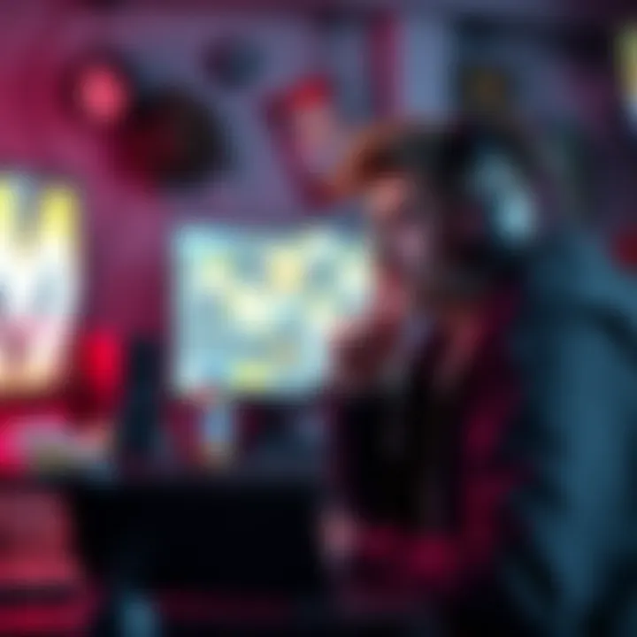 A former player looks thoughtful while playing a video game, surrounded by gaming gear and snacks, showing signs of boredom.