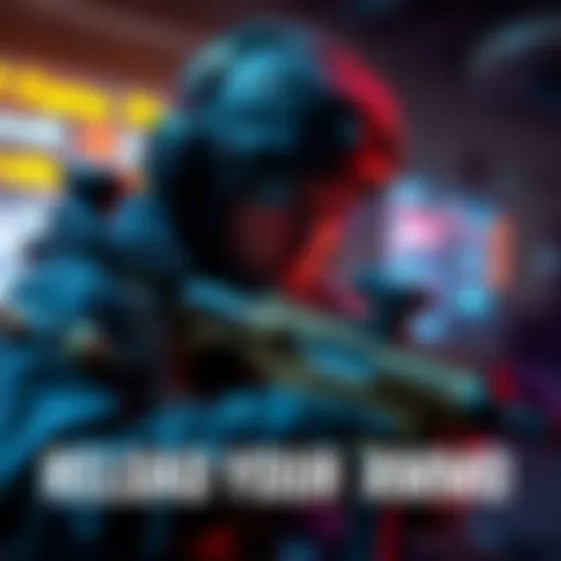 Player reloading weapon in video game A gamer focused on reloading their weapon during an intense gaming session