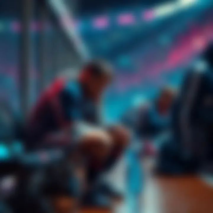 A player sitting on the bench looking exhausted, with a water bottle nearby, emphasizing the importance of resting in sports.