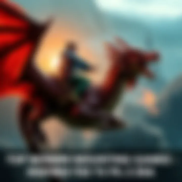 A gamer controlling a character mounted on a fierce dragon, soaring through a vibrant fantasy landscape.