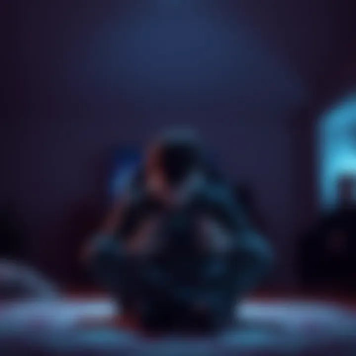 A gamer sitting alone with a controller, looking downcast in a dimly lit room, showing the impact of post-game depression.