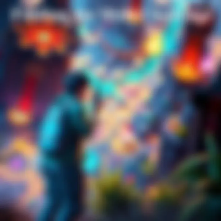 A player exploring a vibrant game map, looking for the last Myth Challenge, with various in-game elements visible around them