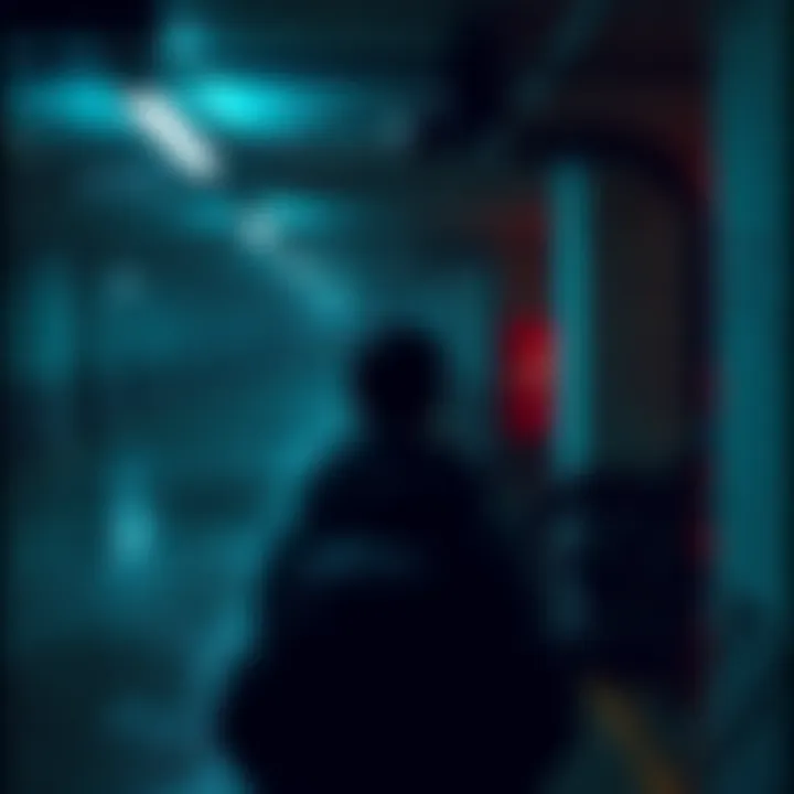 A player looks through a dimly lit parking garage, searching for rusty gears to upgrade their equipment.