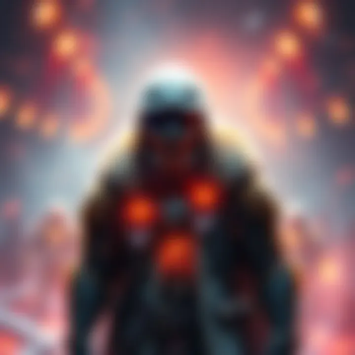 A gamer showcasing unique seasonal layered armor in a vibrant setting, celebrating a game anniversary.