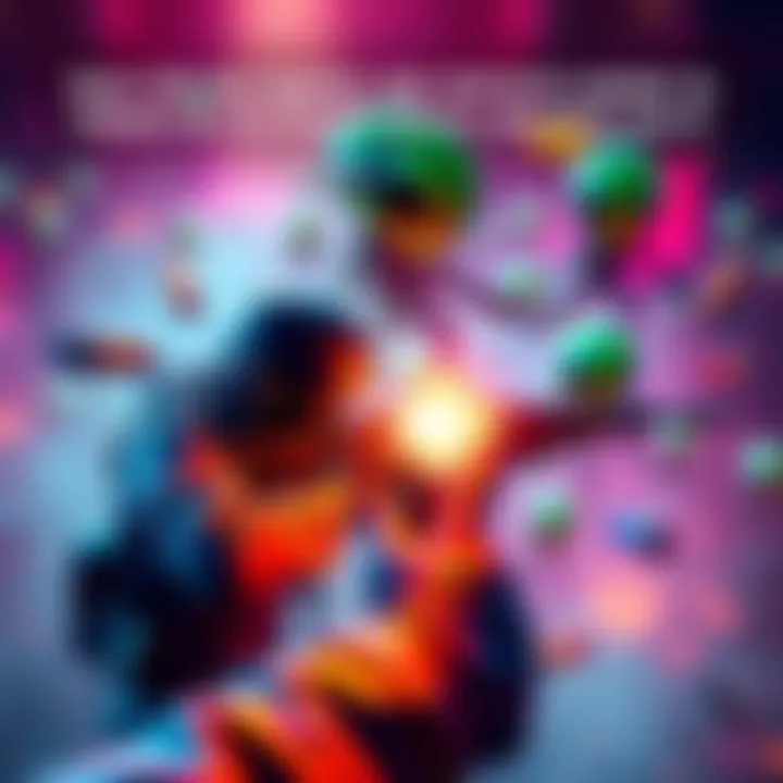 A gamer uses infinite ammo to shoot at alien enemies in a vibrant game environment.