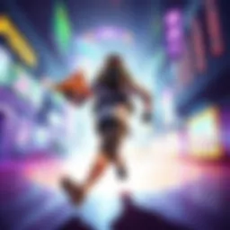 A player in a vibrant game environment is sprinting with a slice of slap pizza in hand, showcasing the infinite sprint trick in action.