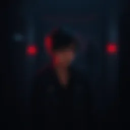 A character from the game Venus looking worried as they are followed by a shadowy figure in a dimly lit environment