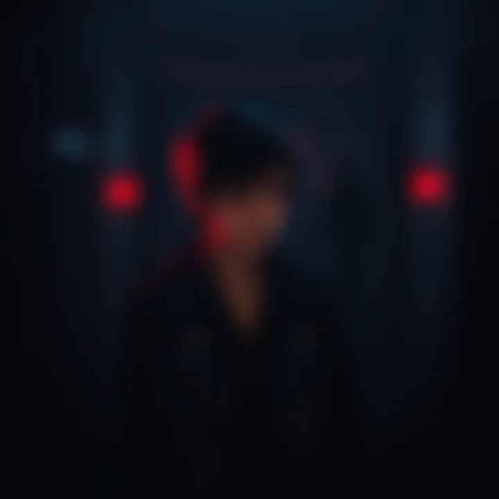 A character from the game Venus looking worried as they are followed by a shadowy figure in a dimly lit environment