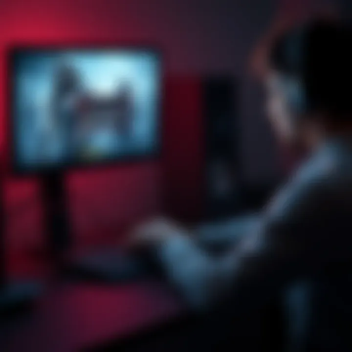 A frustrated gamer sitting in front of a computer, trying to use a mouse and keyboard for The First Descendant, with a game screen showing an error message