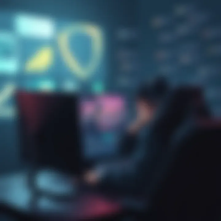 Player in a toxic game environment A frustrated gamer sitting at a computer, looking at a game on Steam, surrounded by negative chat messages, representing a toxic gaming atmosphere.