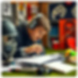 A focused player practicing with determination, surrounded by coaching materials and training equipment, symbolizing the struggle with jealousy and desire for improvement.