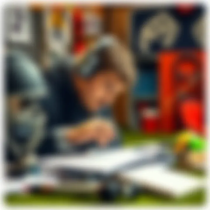 A focused player practicing with determination, surrounded by coaching materials and training equipment, symbolizing the struggle with jealousy and desire for improvement.