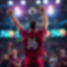 Player celebrates victory over Balise A ranked player raises their arms in triumph after defeating Balise in a competitive match, with bright lights and a cheering crowd in the background.