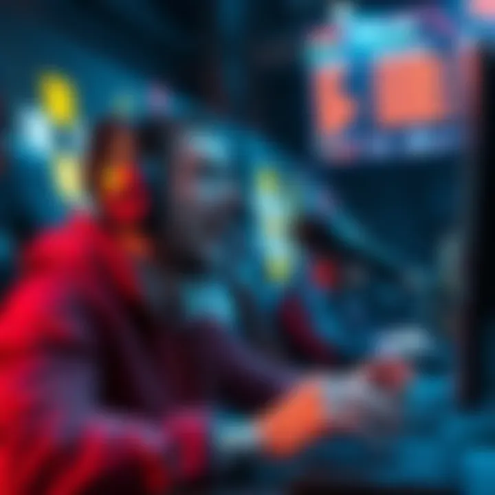 Player using paid voiceline during TI 2025 A gamer animatedly using a paid voiceline in a competitive gaming setting, showing concern over communication scores, with a scoreboard in the background reflecting a score drop.