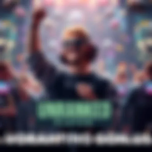 An unranked player joyfully celebrates their impressive gaming achievement in free play, with a bright background and game elements around them.