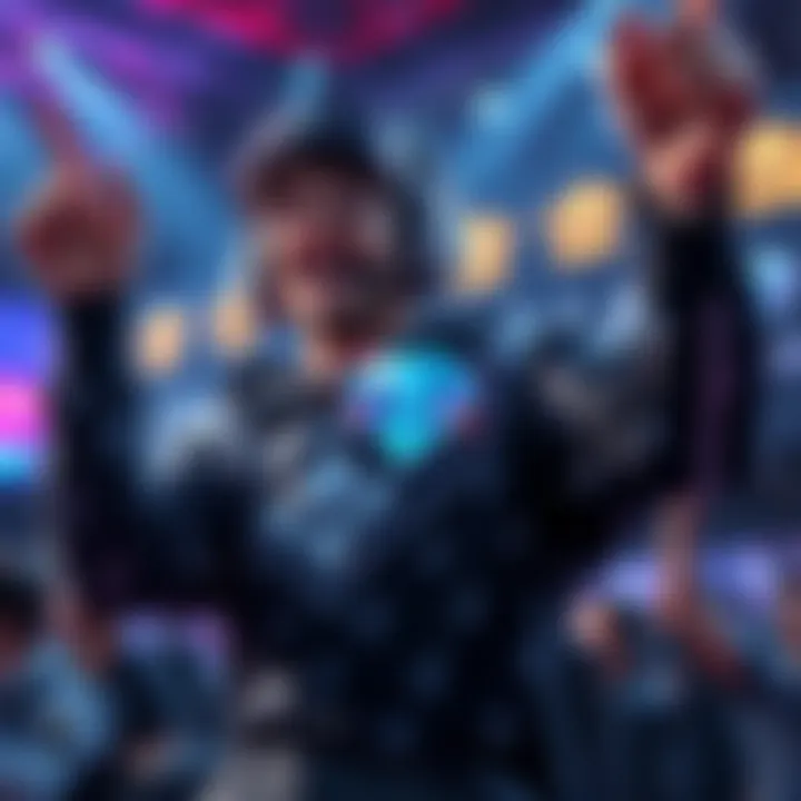 A gamer celebrating after achieving Diamond rank in 1v1 matches, showing excitement and determination.