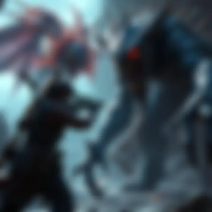 A skilled gamer in a dark fantasy setting, using free aiming technique against a fierce monster without the lock-on feature.