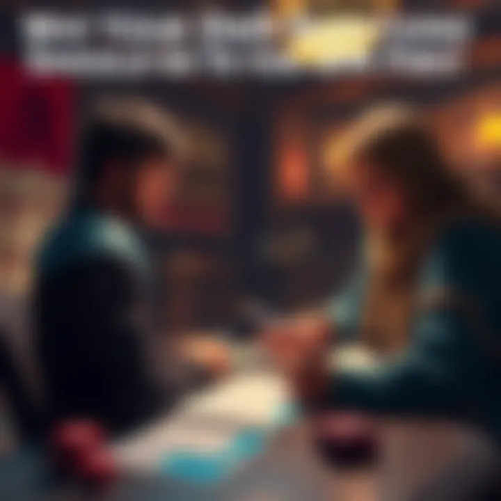 A tabletop gaming scene where a player is discussing rules with the Dungeon Master, surrounded by character sheets and dice.