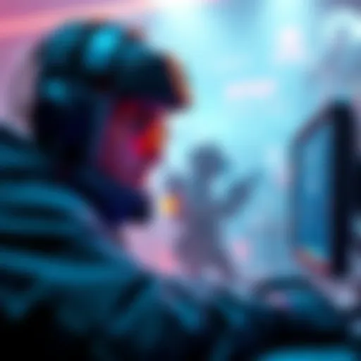 A gamer focused on winning a 1v1 match, avoiding martyrdom perks on the screen