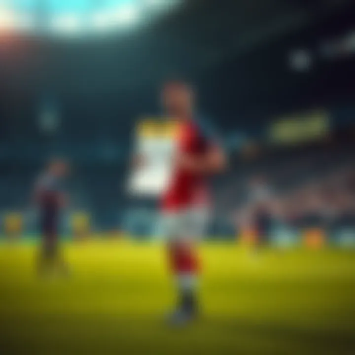 A player stands on the field looking distressed as officials hand him a ban notice after a match.